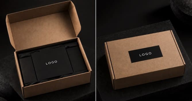 Mala kraft škatlica z logotipom, odprta in zaprta