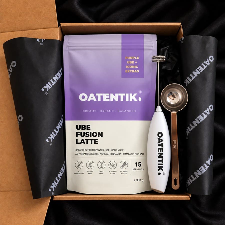 Darilo Ube Fusion Office Set z Ube Fusion Latte, penilnikom in žličko